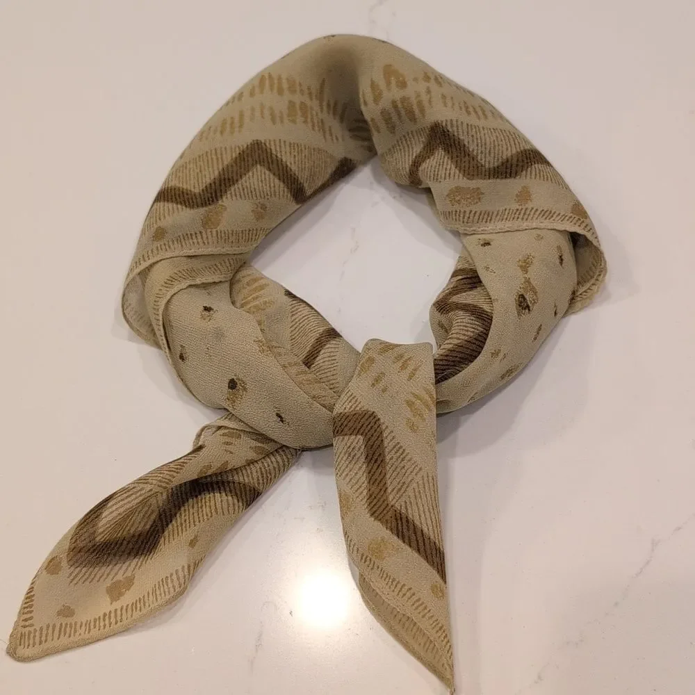 Vintage Elaine Gold for Collection XIIX Tan & Brown Square Silk Scarf Old Money